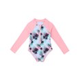 thumbnail image 3 of Kids Girls One Piece Long Sleeves Palm Trees Printed Swimsuit UV Protection Rash Guard Pink 14, 3 of 7