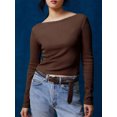 thumbnail image 4 of Faithtur T-shirt pour Femmes à Manches Longues, Col Ras du Cou, Uni/rayures, Coupe Ajustée, Hauts d'Automne pour Dames, Mode Urbaine, 4 of 6