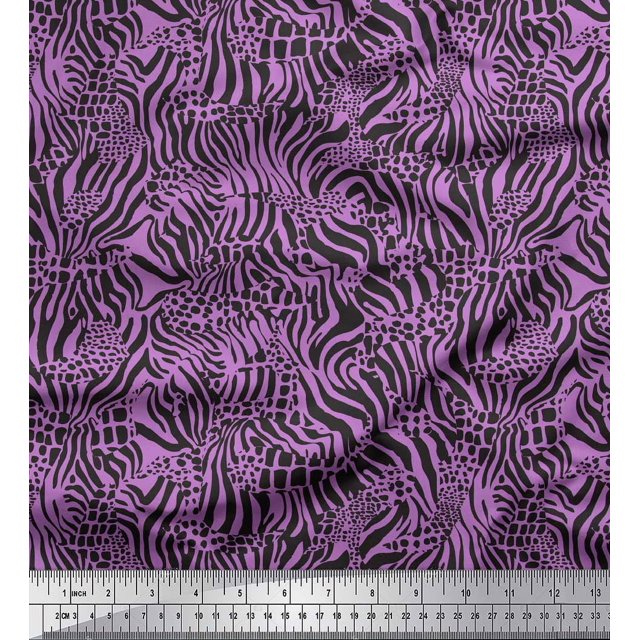 Soimoi Purple polyester Crepe Fabric Leopard & Wild Animal Skin Print Sewing Fabric BTY 42 Inch Wide