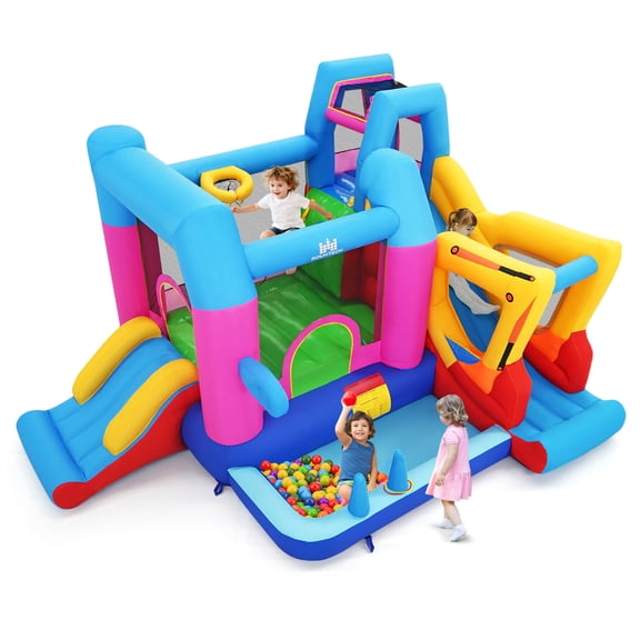 Costway Inflatable Bounce House with Slides Jumping Area Ball Pit Climbing Wall Ring-toss