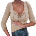thumbnail image 1 of CEHVOM Women's Casual Solid Drawstring Tight Long Sleeve Pullover Tops, 1 of 4