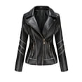 thumbnail image 1 of PVCS Women's Slim Leather Solid Stand Collar Zip Motorcycle Suit Coat Jacket Tops, 1 of 8