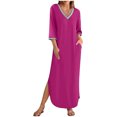 thumbnail image 2 of Gspmoly Robes pour Femmes Grande Taille, Robes pour Femmes Manches 3/4 Col en V Ample Fluide Fendue Longue Robe Maxi avec Poches Robes de Soirée pour Femmes Offres, 2 of 9