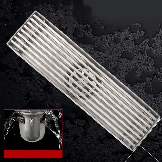 Linear Shower Drain, 20cm Length 5.5cm Width Stainless Steel Rectangular Bathroom Floor Drain Rectangle Shower Floor Drain Linear Floor Drain for 2.0in Pipe Bad Smell Prevention