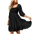 thumbnail image 2 of Gspmoly Robes Grande Taille pour Femmes aux Formes, Robe pour Femmes à Encolure Carrée - Mode Décontractée, Tempérament, Cordon de Serrage, Dos Ajouré Ouvert, à Lacets, Manches 3/4, Coupe Ajustée, Robe Aguichant, Robes de Mariage pour Femmes jusqu'à 70 % de Rabais, 2 of 6
