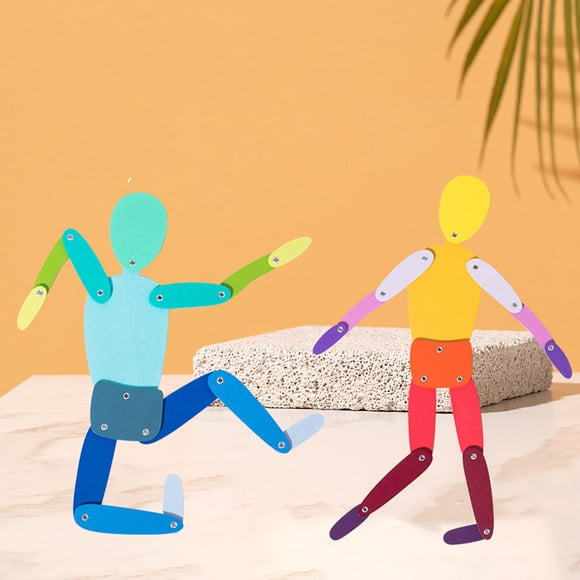 Jouet Bâton en Bois, Jeu Éducatif de Casse-Tête avec Membres Mobiles, 30 Cartes, Développer la Coordination Oeil-Main