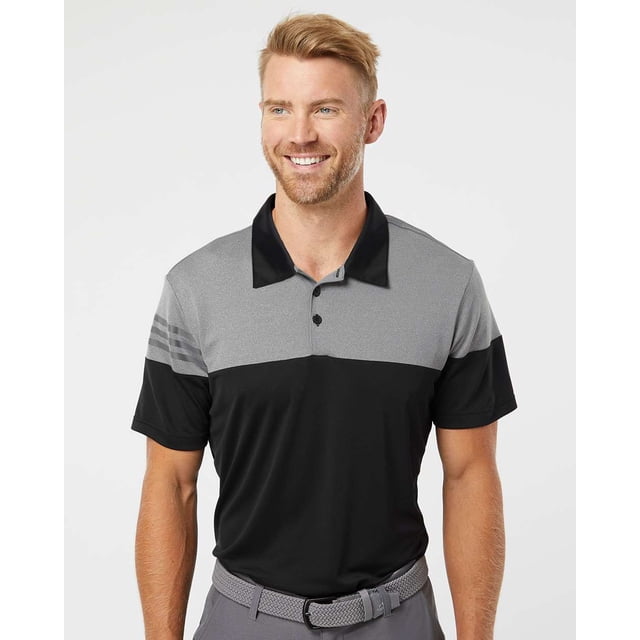 Adidas Mens Heathered 3-Stripes Colorblock Polo, 2XL, BlackVista Grey
