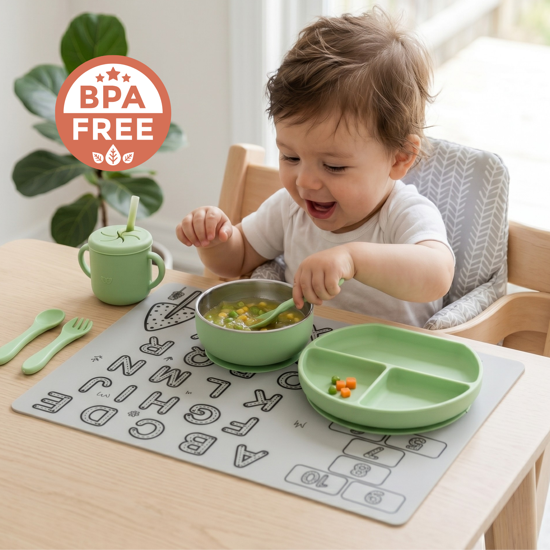 Jolly Jumper® Napperon éducatif | ENTREPRISE FIÈREMENT CANADIENNE | Tapis à dessiner réutilisable en silicone avec alphabet et chiffres | napperon effaçable pour les repas | 40 × 30 cm (16 × 12 po)