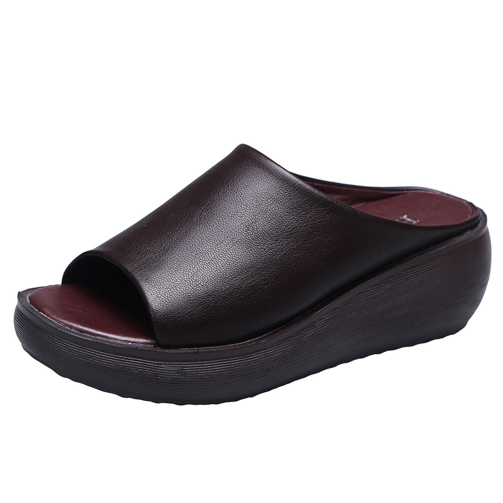 HBFAGFB Sandals Women Retro Spring and Summer Simple Slip on Wedge Slippers Daily Going Out Brown Size 9