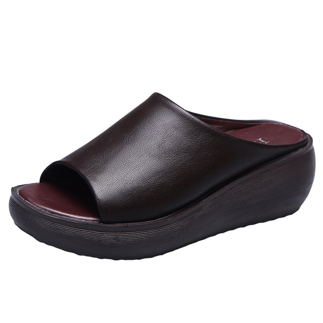 IUJSOY Platform Wedge Slides Sandals for Women Open Toe Slip on Lightweight Wedges Sandals