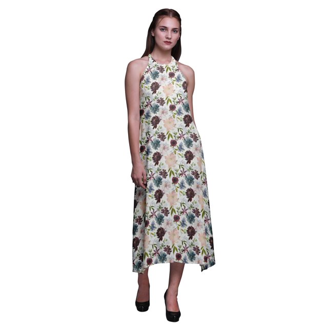 Bimba Robe de Plage d'Été pour Femmes à Imprimé Floral, Dos Nu, Col Licou – XX-Grand