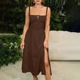 thumbnail image 2 of VEKDONE Women's Casual Split Drawstring Sundress With Straps Brown XXL, 2 of 8