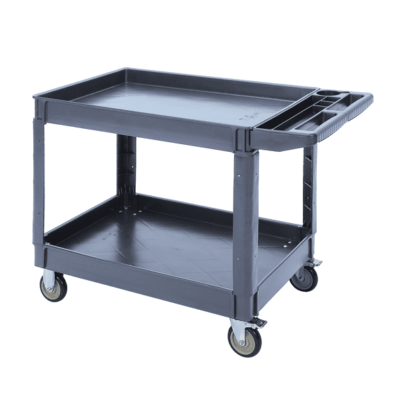Chariot Utilitaire Robuste à 2 Tablettes, Capacité de 500 Lb, Roues Pivotantes à 360°, Rangement Roulant 45 Pouces x 25 Pouces avec Poignée, Idéal pour Entrepôt, Garage, Nettoyage, Fabrication