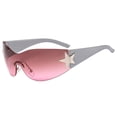 thumbnail image 2 of Fashion Men Women Star Wrap Around Sunglasses Cycling Rimless Futuristic Sunglasses, 2 of 4