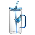 thumbnail image 3 of Sentmoon Glass Coffee Cups with Lid Square Glass Tumbler With Handle Double-Wall Glass Straw Cup Stylish Two-Way Straw Tumbler Elegant Handle Glassware Set for Home and Gift Use, 3 of 10