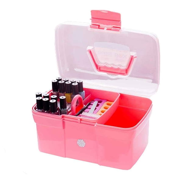 Art Craft 2 Layer Storage Case Box Makeup Plastic Portable Collection New Blue S 27*17*17cm