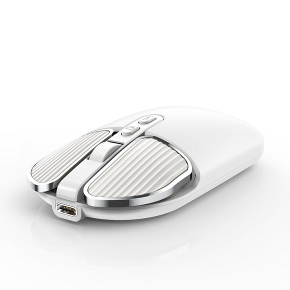 yeacher Silent UV-Coated Wireless Mouse T600 with 2.4G+BT5.1, Rechargeable 500mAh Battery, Adjustable DPI, and One-Click Desktop Function - White