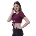 thumbnail image 3 of Moomaya T-Shirt Court à Nœud devant pour Femmes, Manches Courtes, Col Rond, Haut Noué, 3 of 7