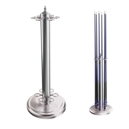 Gse Games & Sports Expert Stand-Style Metal Billiard Pool Cue Rack Only Holds 6 Pool Sticks Floor Stand Billiard Cue Rack (Brushed Nickel)