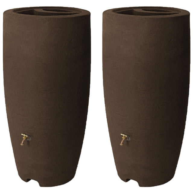 Algreen Athena 80 gal Rain Water Collection Drum Barrel, Brown (2 Pack)