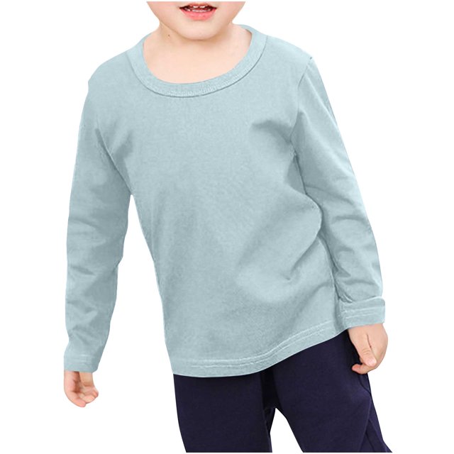 RXIRUCGD T-Shirts pour Tout-Petits Garçons Filles Mode Couleur Unie Col Rond Manches Longues Haut ( Bleu Ciel, Taille : 1-2 Ans )