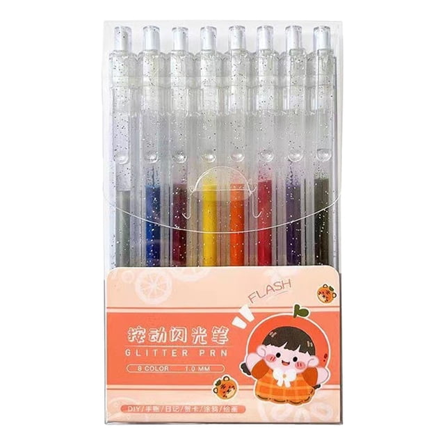 ZTTD Glitter Gel Pens, 8 Colors Glitter Pens for Adult Coloring Books, Journaling, Drawing, Scrapbooking and DIY Crafts, Retractable Gel Ink Pens for Art and Work
