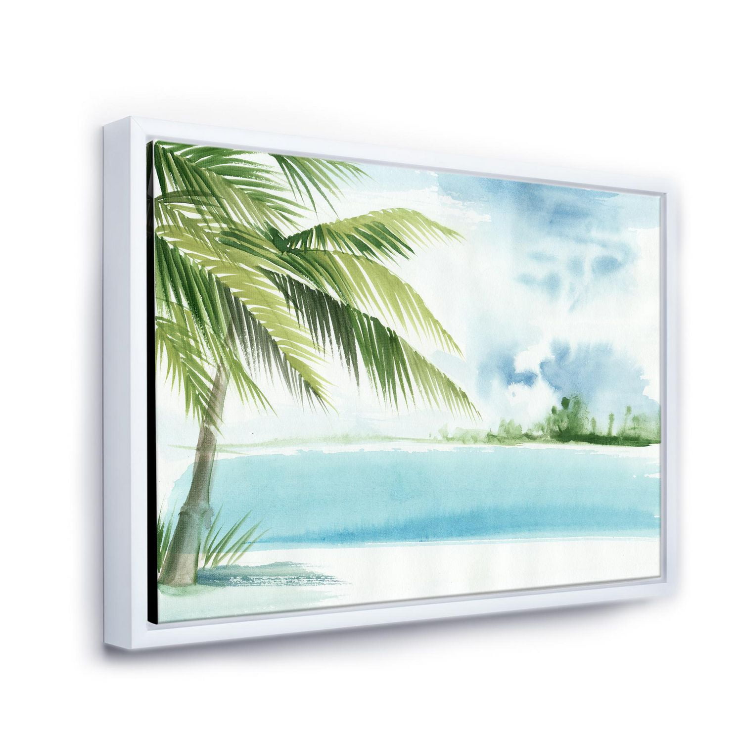 Designart Palm Beach Resort à l'aube I ART MURAL À CADRE FLOTTÉ