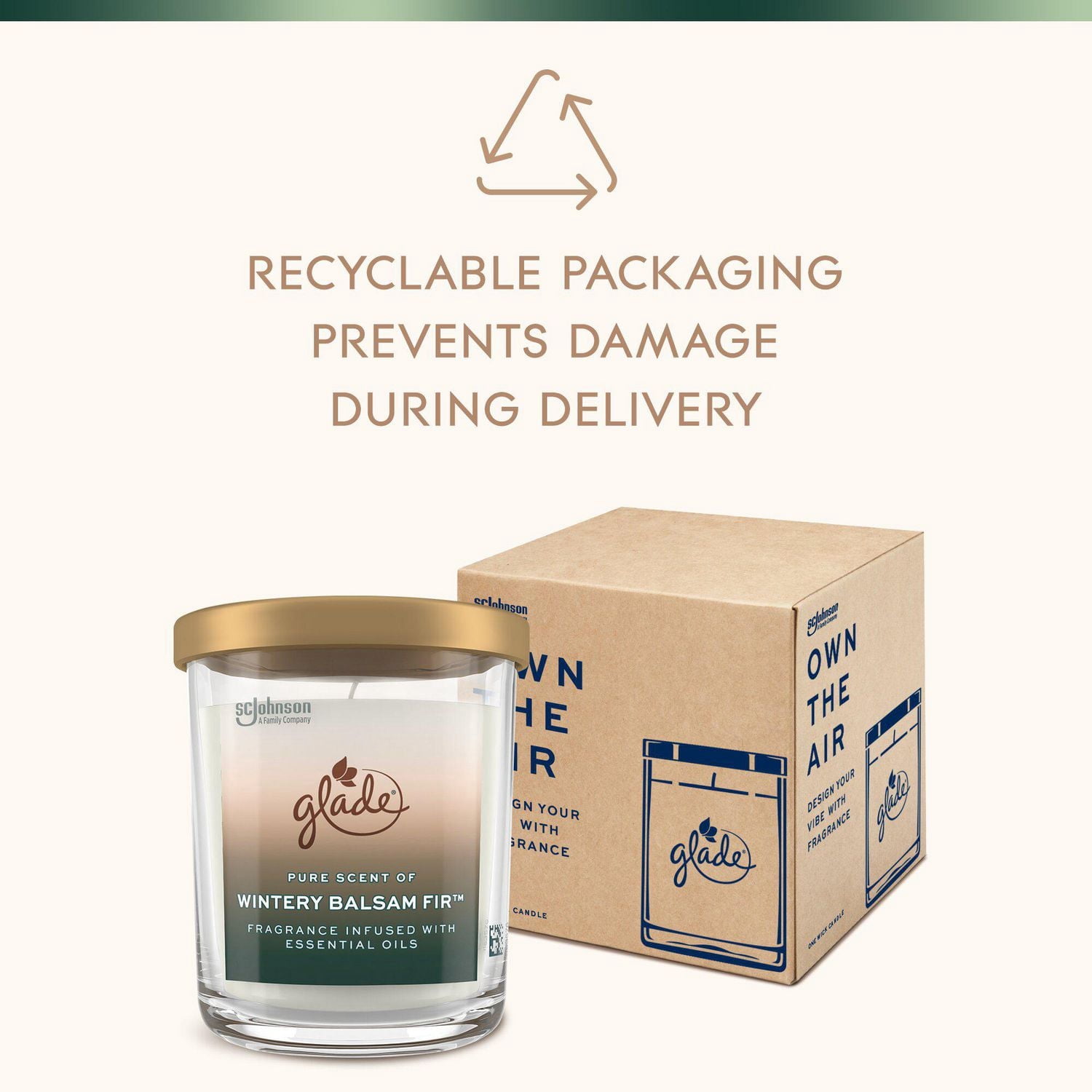 Glade® Large Candle, 4" x 4" Jar Candle, Wintry Balsam Fir