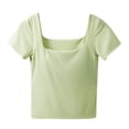 thumbnail image 1 of Plebaso Womens Square Neck T Shirts Built-In Bra Casual Going out Crop Tee Slim Plain Summer Basic Tops, 1 of 3