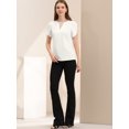 thumbnail image 2 of INSPIRE CHIC Blouse à Col Ras du Cou en V Découpé à Fente pour Femme, Décontractée, Poignets Froncés, Haut S Blanc, 2 of 6