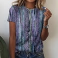 thumbnail image 2 of Hauts Tuniques pour Femmes Coupe Ample Chic Col Rond Manches Courtes Pli Régulier Blouse Imprimée T-shirt Hauts d'Été pour Femmes, 2 of 5