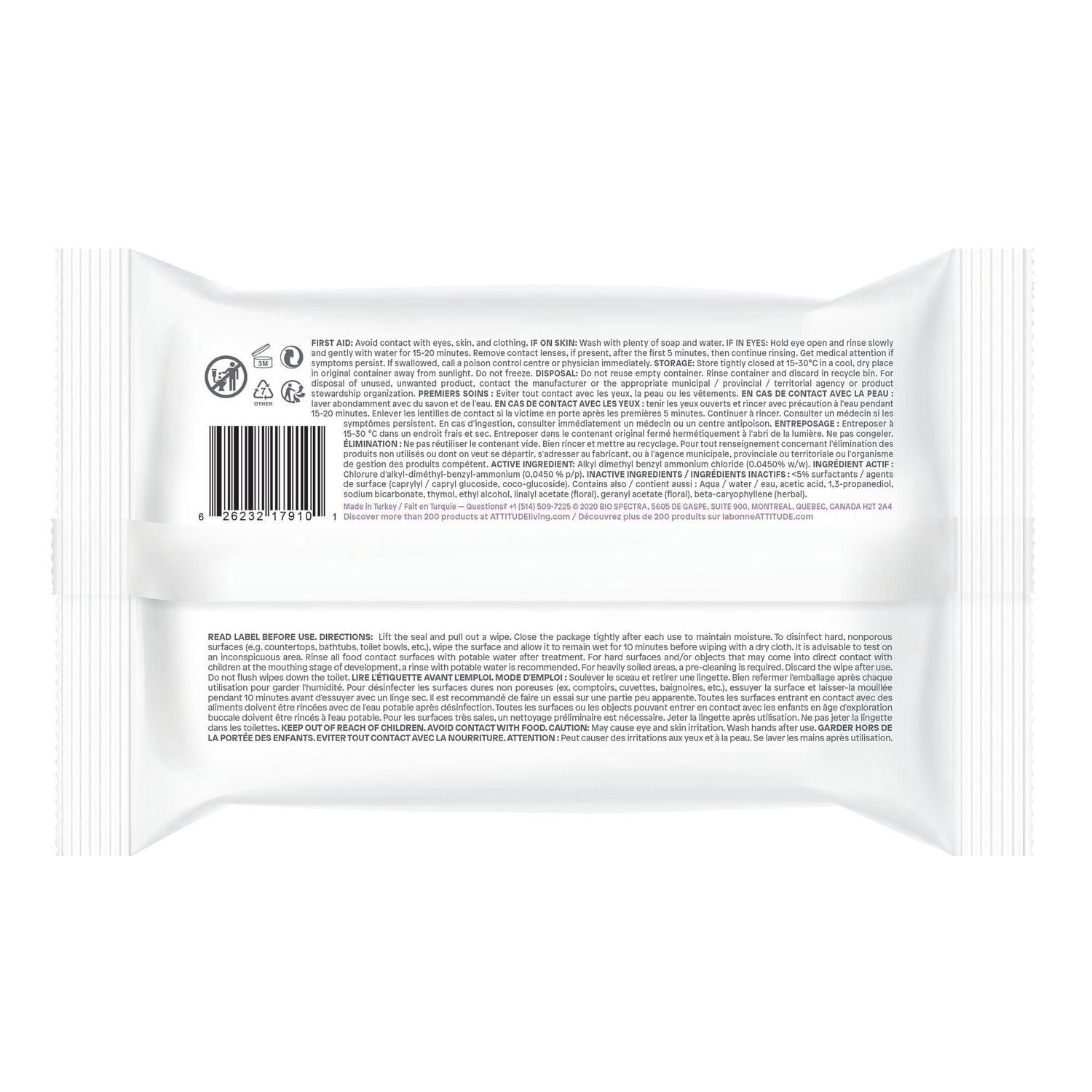 Attitude All-Purpose Disinfectant Wipes 99.9 72ct