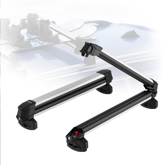 VEVOR Support de Toit pour Ski et Planche à Neige, Peut Transporter jusqu'à 6 Paires de Skis Ou 4 Planches à Neige, 2 Pcs Support de Toit Universel en Aluminium pour Voiture avec Verrou et Rembourrage en Caoutchouc pour Canne et Canne à Pêche, Convient à la Plupart des Barres Transversales