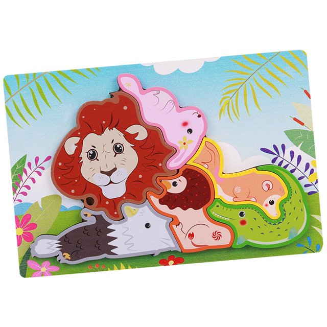 HILABEE Wooden Animal Puzzles Early Educational Animal Recognition Shape Matching Puzzle Lion