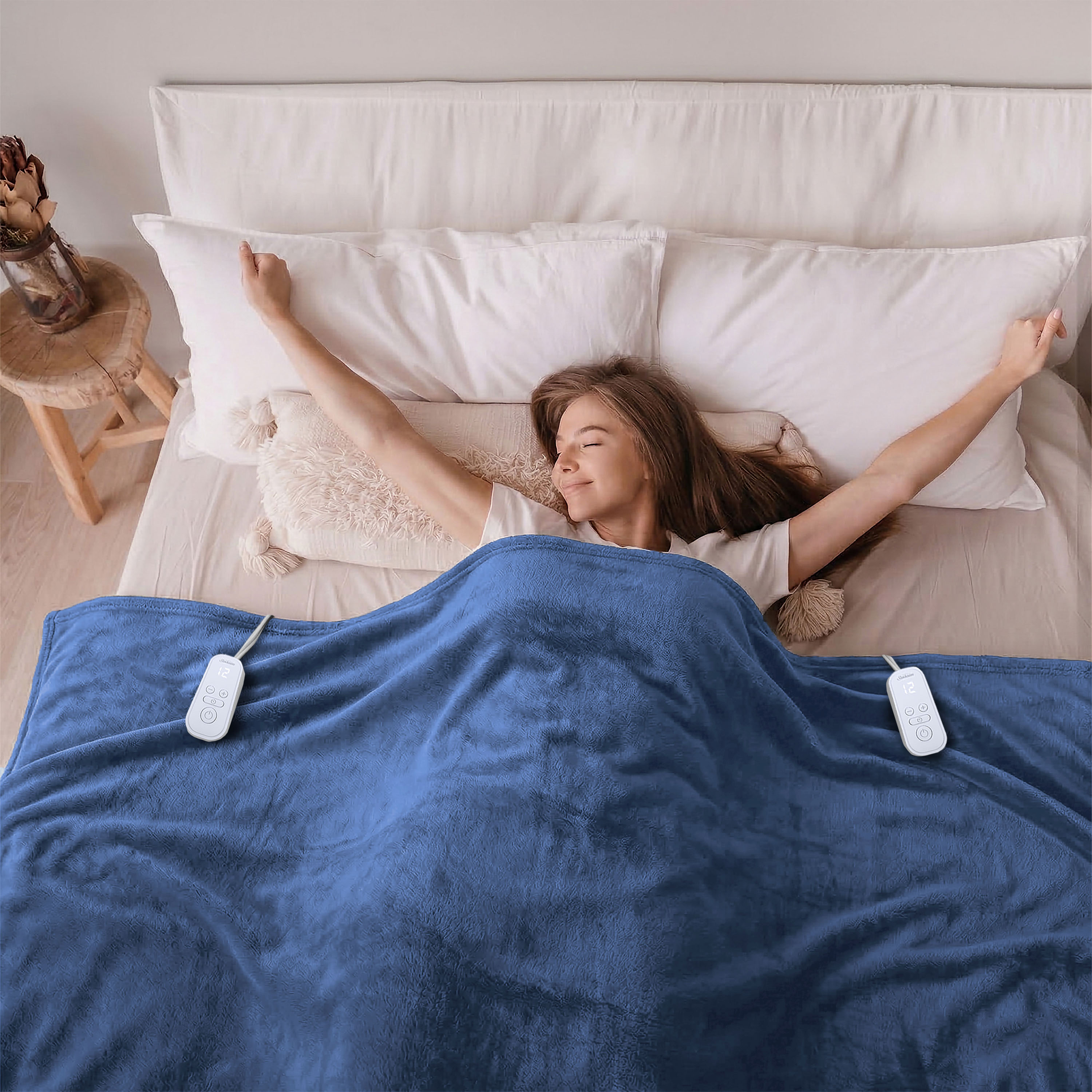 Sunbeam Heated Big Blue Blanket Velvet 12 Heat Settings Full/Queen 90x84