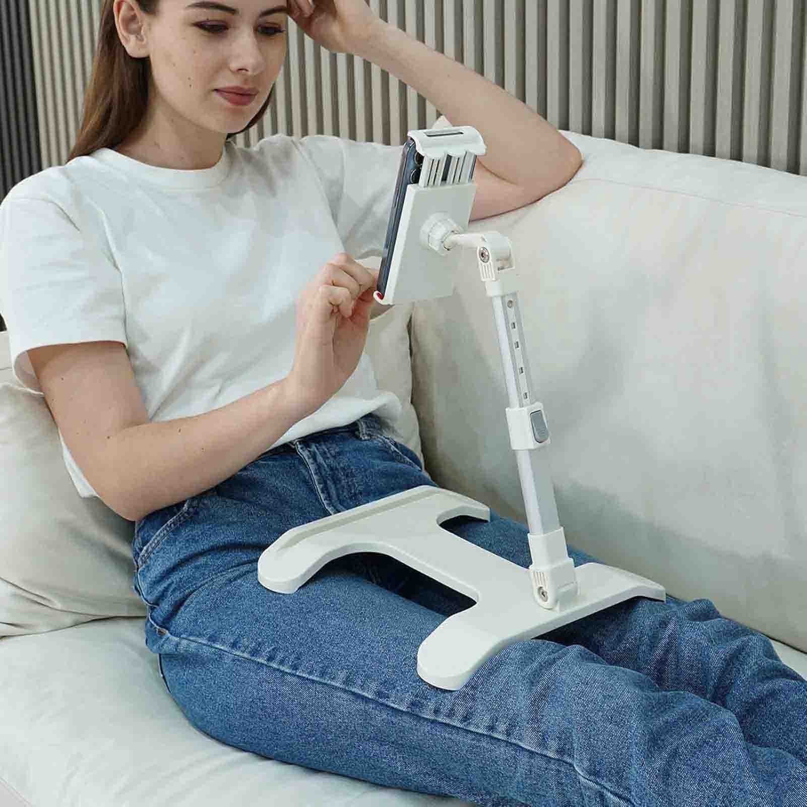 White Cell Phone Stand Holder for Bed,5 Heights and 360°Angle Adjustable Phone Stand for Desk,Lightweight Sturdy Phone Holder Easy Carry,Lazy Foldable Holder Compatible iPhone/iPad/Tablet