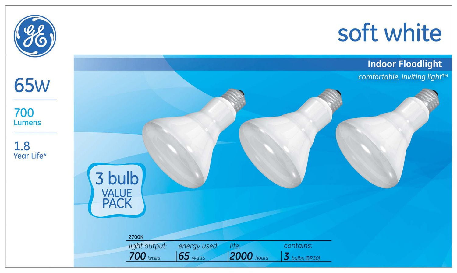 Lampe R30 blanc doux GE 65 W – paquet de 3