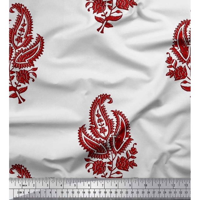 Soimoi Polyester Crepe Fabric Floral & Paisley Block Print Sewing Fabric Yard 42 Inch Wide