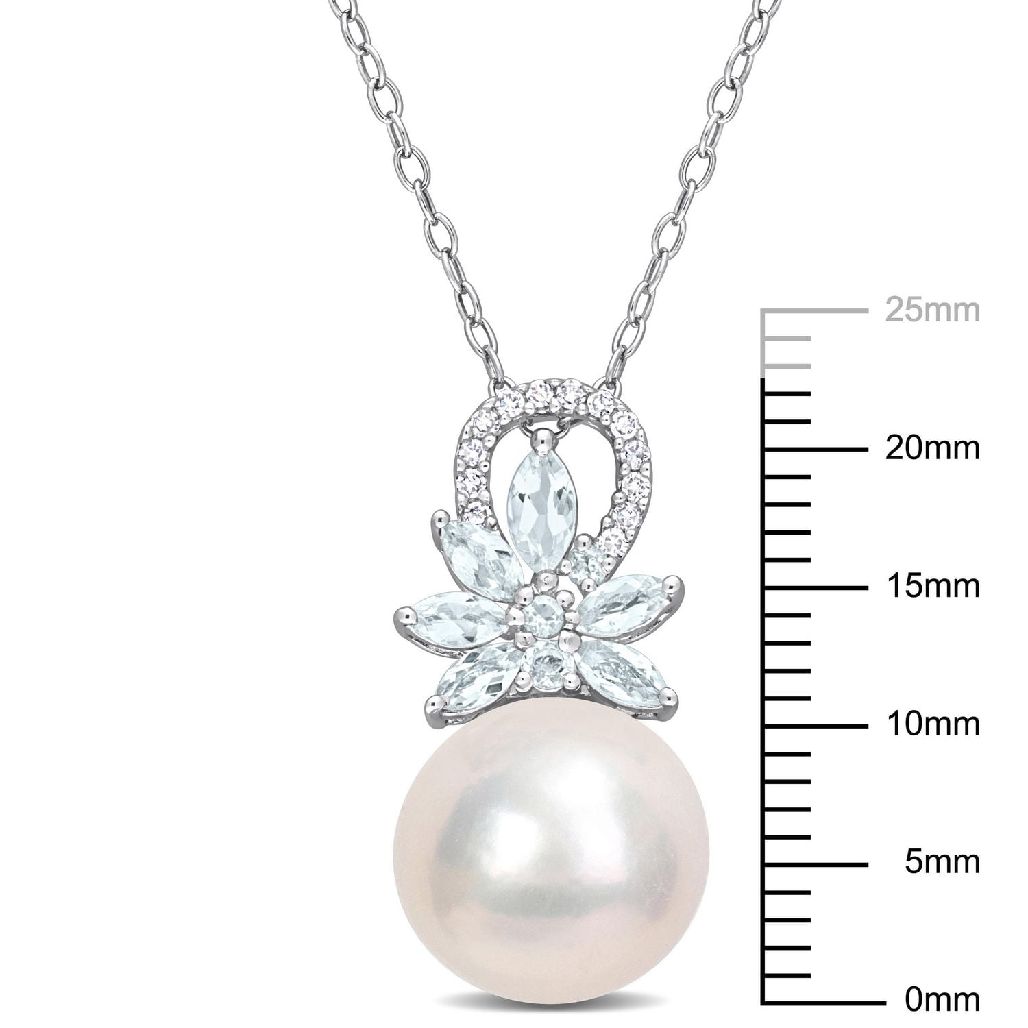 Collier floral Miabella en argent sterling avec perles culture d'eau douce, aigue-marine et accents de diamants