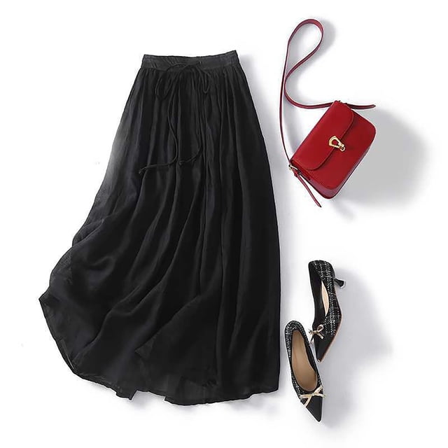 Cadeaux pour Femmes LSLJS Jupe Cheville en Coton et Lin d'Été Unie Brodée à Taille Élastique pour Femme, Jupe Maxi