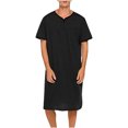 thumbnail image 1 of Chemise de Nuit Texturée en Coton pour Hommes, Robe de Nuit à Manches Courtes, Longue Robe, Blouse à Col en V, Haut de Pyjama, Coupe Ample et Décontractée, Confort, Chemise de Nuit Décontractée avec Poches, 1 of 6