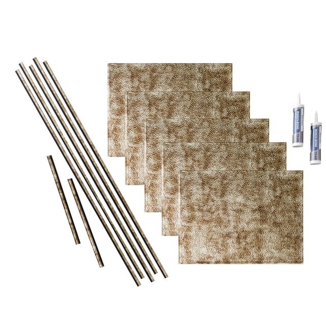 Fasade Hammered Decorative Vinyl Backsplash Kit- 15 sq ft Coverage, Bermuda Bronze Finish