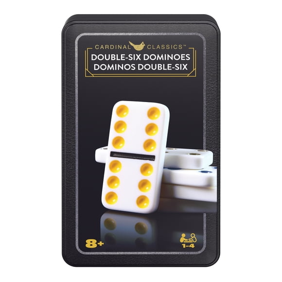 Spin Master Games, Cardinal Classics, Coffret de dominos double six dans une boîte de rangement en métal, pour les familles et les enfants à partir de 8 ans