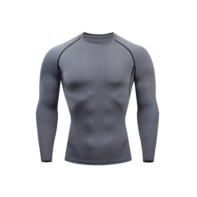 MAWCLOS Mens Summer Tops Crew Neck Sport T Shirt Solid Color Compression Shirts Breathable Running Long Sleeve Tee Gray S