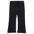 thumbnail image 1 of KIDSCOOL SPACE Little GirlsJeans,Ripped Holes Stretchy Bell-bottom Slim Boot Cut Denim Pants,Black,5-6 Years, 1 of 6