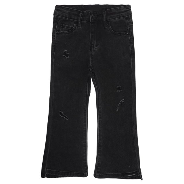 KIDSCOOL SPACE Little GirlsJeans,Ripped Holes Stretchy Bell-bottom Slim Boot Cut Denim Pants,Black,5-6 Years