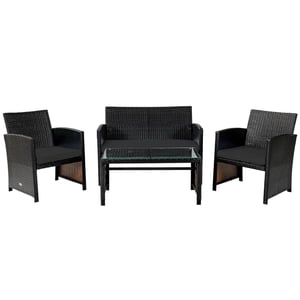 Gymax Set Of 4 Patio Rattan Furniture Set Cushioned Chair Sofa Table Turquoise