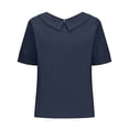 thumbnail image 4 of Pisexur Hauts pour Femmes Été Décontractés Col Rond Chemises en Coton et Lin Classiques Couleur Unie Manches Courtes Blouses Mode Col Rabattu Chemises Habillées Formelles Amples Polyvalentes T-Shirts Hauts pour Tendance, 4 of 6