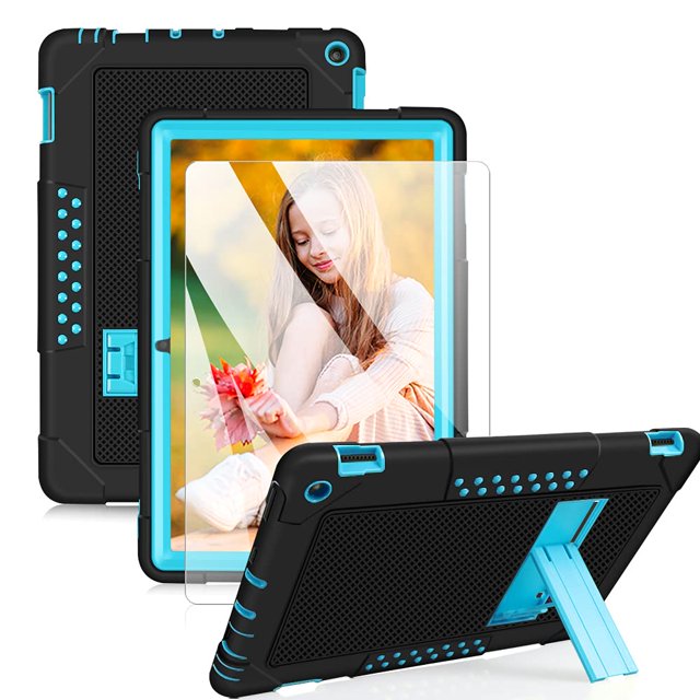 Mignova for Fire HD 10 Case,Heavy-Duty Drop-Proof Shock-Resistant Rugged Protective case(with Stand) for All-New Amazon Fire HD 10&Fire HD 10 Plus(11th Generation, 2021 Release (Black/Blue+1 Pack)
