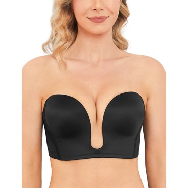 Wingslove Women's Deep Plunge Strapless bra Multiway Push up Wireless bra Convertible Clear Back, Black 34C